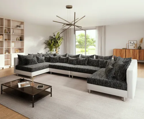 DELIFE Pohovka v tvare U Clovis XL biela čierna modulárna