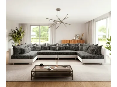 Detail produktu DELIFE Pohovka v tvare U Clovis XL biela čierna modulárna