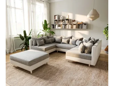 Detail produktu DELIFE Pohovka v tvare U Clovis biela svetlosivá modulárna pohovka taburet