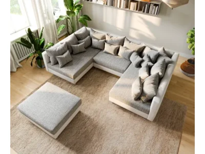 Detail produktu DELIFE Pohovka v tvare U Clovis biela svetlosivá modulárna pohovka taburet