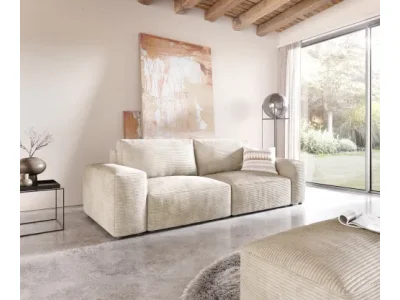 DELIFE Veľká pohovka Lanzo 230x95 cm manšester béžová s taburetom