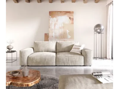 Detail produktu DELIFE Veľká pohovka Lanzo 230x95 cm manšester béžová s taburetom