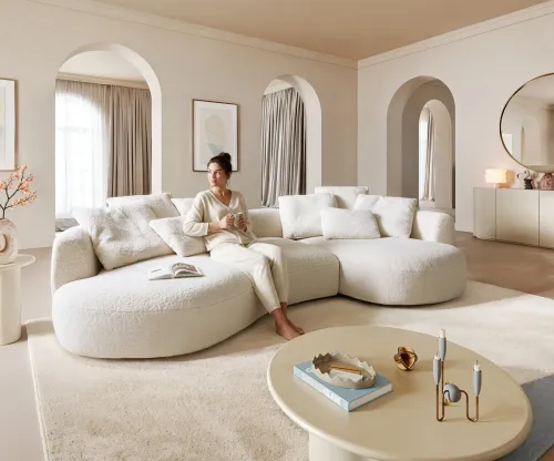 DELIFE Veľká pohovka Edina 330×170 cm barančekový poťah béžová