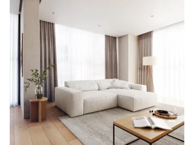 Detail produktu DELIFE Rohová pohovka Sirpio XL 270x170 cm bouclé bielo-krémová variabilné ležadlo