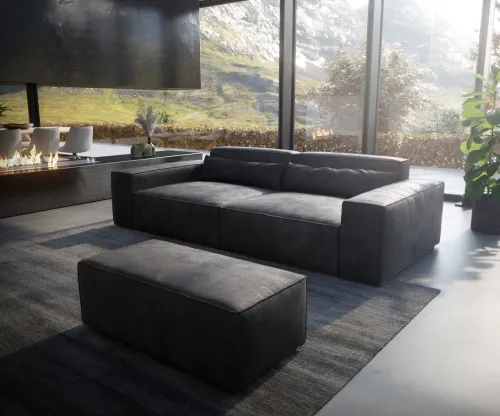 DELIFE Veľká pohovka Sirpio XL 270x130 cm imitácia kože vintage antracitová s taburetom