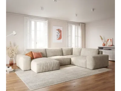 Detail produktu DELIFE Pohovka v tvare U Lanzo XL 360x260 cm manšester béžová variabilné ležadlo