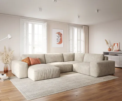 DELIFE Pohovka v tvare U Lanzo XL 360x260 cm manšester béžová variabilné ležadlo