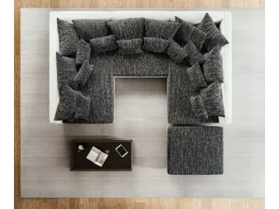 Detail produktu DELIFE Pohovka v tvare U Clovis biela čierna modulárna s taburetom