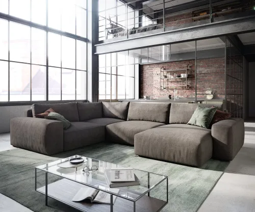 DELIFE Pohovka v tvare U Lanzo XL 360x260 cm mikrovlákno khaki-hnedá variabilné ležadlo