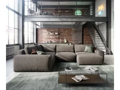 Detail produktu DELIFE Pohovka v tvare U Lanzo XL 360x260 cm mikrovlákno khaki-hnedá variabilné ležadlo