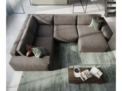 Detail produktu DELIFE Pohovka v tvare U Lanzo XL 360x260 cm mikrovlákno khaki-hnedá variabilné ležadlo