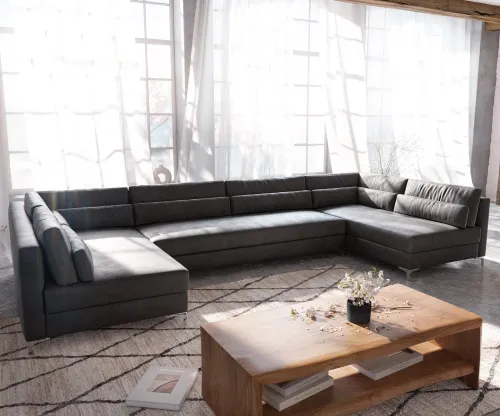 DELIFE Pohovka v tvare U Elio XL 400x185 cm imitácia kože vintage antracitová