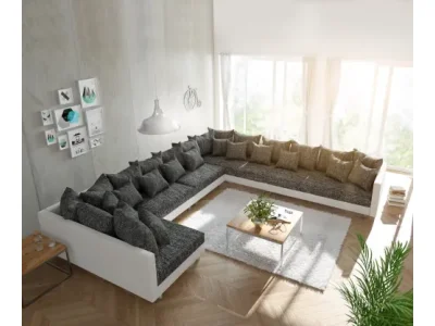 DELIFE Pohovka v tvare U Clovis XXL biela čierna ležadlo pravá