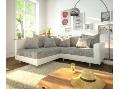 DELIFE Rohová pohovka Clovis biela svetlosivá modulárna pohovka opierka ležadlo ľavá