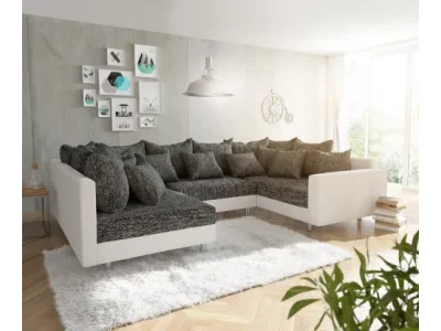 DELIFE Pohovka v tvare U Clovis biela čierna s opierkou