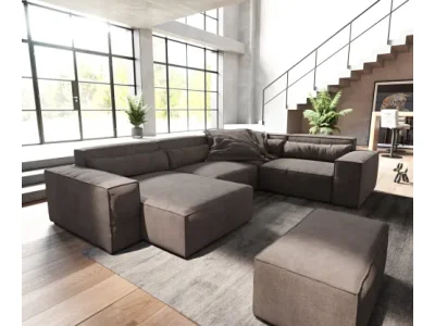 DELIFE Pohovka v tvare "U" Sirpio 300x210 cm mikrovlákno khaki-hnedá ležadlo variabilné s taburetom