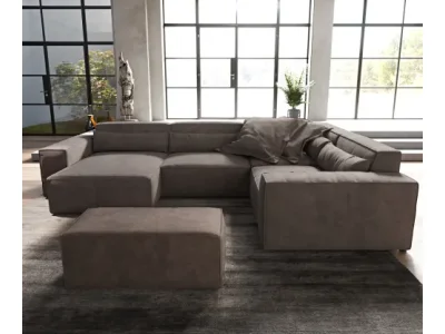 Detail produktu DELIFE Pohovka v tvare "U" Sirpio 300x210 cm mikrovlákno khaki-hnedá ležadlo variabilné s taburetom