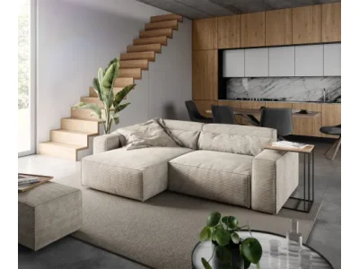 DELIFE Rohová pohovka Sirpio 230x155 cm manšester béžová variabilné ležadlo s taburetom