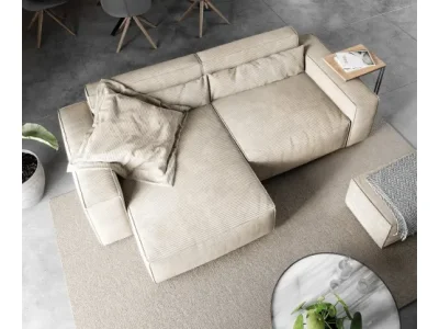 Detail produktu DELIFE Rohová pohovka Sirpio 230x155 cm manšester béžová variabilné ležadlo s taburetom