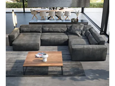 DELIFE Pohovka v tvare U Sirpio XL 360x260 cm imitácia kože vintage antracitová variabilné ležadlo