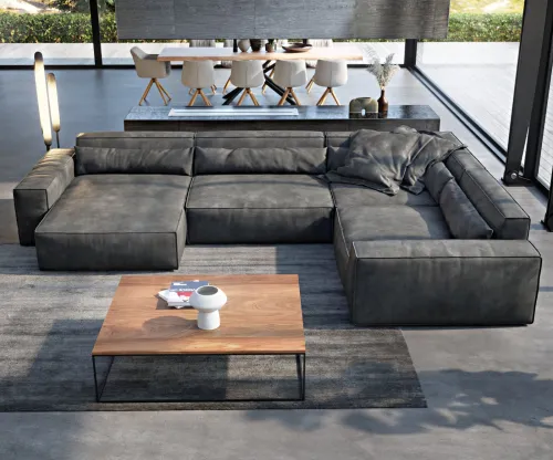 DELIFE Pohovka v tvare U Sirpio XL 360x260 cm imitácia kože vintage antracitová variabilné ležadlo