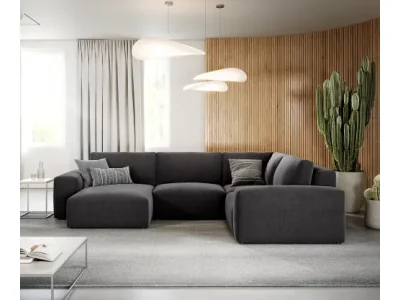 Detail produktu DELIFE Pohovka v tvare "U" Lanzo 300x210 cm mikrovlákno čierna ležadlo variabilné