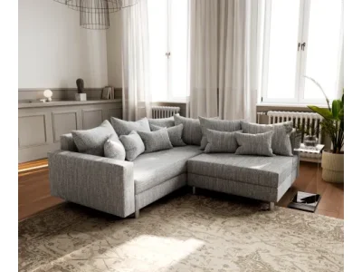 Detail produktu DELIFE Rohová pohovka Clovis svetlosivá štruktúrovaná látka opierka ležadlo ľavá modulárna pohovka