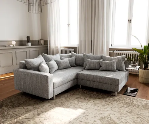 DELIFE Rohová pohovka Clovis svetlosivá štruktúrovaná látka opierka ležadlo ľavá modulárna pohovka