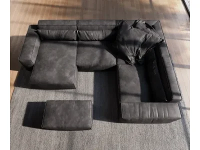 Detail produktu DELIFE Pohovka v tvare "U" Sirpio 300x210 cm imitácia kože vintage antracitová ležadlo variabilné s taburetom