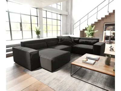 DELIFE Pohovka v tvare "U" Sirpio 300x210 cm mikrovlákno čierna ležadlo variabilné