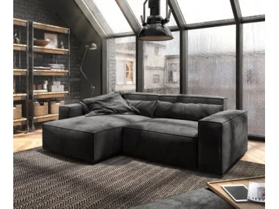 DELIFE Rohová pohovka Sirpio 230x155 cm mikrovlákno čierna variabilné ležadlo s taburetom