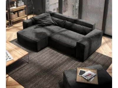 Detail produktu DELIFE Rohová pohovka Sirpio 230x155 cm mikrovlákno čierna variabilné ležadlo s taburetom