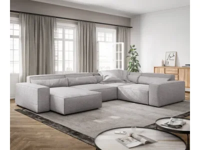 Detail produktu DELIFE Pohovka v tvare "U" Sirpio XL 360x260 cm manšester strieborno-šedá variabilné ležadlo