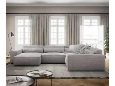 Detail produktu DELIFE Pohovka v tvare "U" Sirpio XL 360x260 cm manšester strieborno-šedá variabilné ležadlo