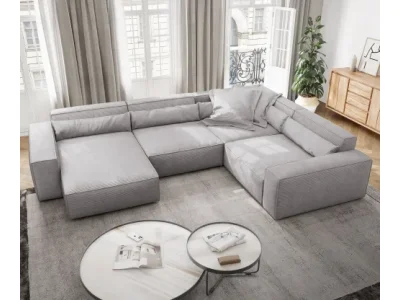 Detail produktu DELIFE Pohovka v tvare "U" Sirpio XL 360x260 cm manšester strieborno-šedá variabilné ležadlo