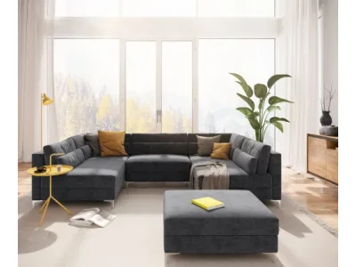 Detail produktu DELIFE Pohovka v tvare U Elio 300x185 cm mikrovlákno grafitová s taburetom