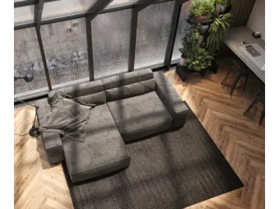 Detail produktu DELIFE Rohová pohovka Sirpio XL 270x170 cm mikrovlákno khaki-hnedá variabilné ležadlo