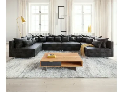 Detail produktu DELIFE Pohovka v tvare U Clovis XL antracitová vintage modulárna pohovka