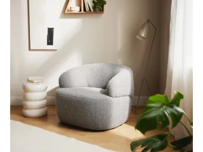 DELIFE Lounge kreslo Nova 88x88 cm bouclé strieborno sivá