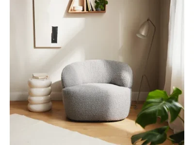 Detail produktu DELIFE Lounge kreslo Nova 88x88 cm bouclé strieborno sivá