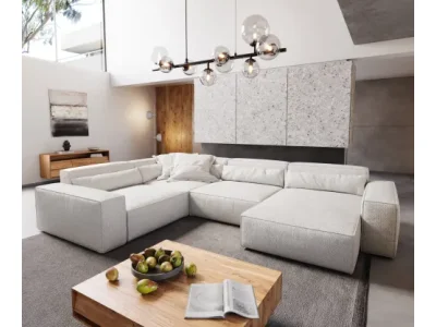 DELIFE Pohovka v tvare U Sirpio XL 360x260 cm bouclé bielo-krémová ležadlo variabilné