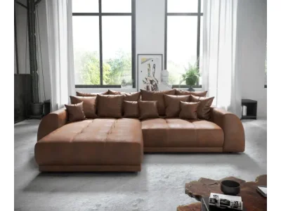 Detail produktu DELIFE Rohová pohovka Violetta 300 x 220 cm imitácia kože hnedá variabilné ležadlo