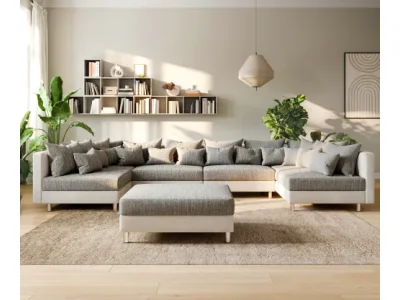 Detail produktu DELIFE Pohovka v tvare U Clovis XL biela svetlosivá modulárna pohovka taburet