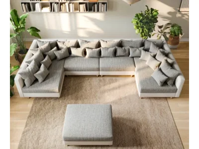 Detail produktu DELIFE Pohovka v tvare U Clovis XL biela svetlosivá modulárna pohovka taburet