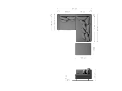 Detail produktu DELIFE Rohová pohovka Clovis biela svetlosivá modulárna taburet opierka ležadlo pravá