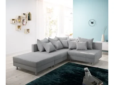 DELIFE Rohová pohovka Clovis sivá plochá tkanina taburet ležadlo ľavá modulárna pohovka