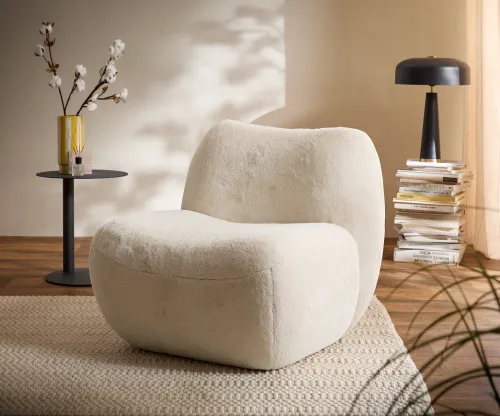 DELIFE Lounge kreslo Zena 75x85 cm plyšový manšester krémovo biela