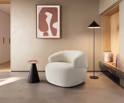 DELIFE Lounge kreslo Nova 88x88 cm bouclé bielo-krémová