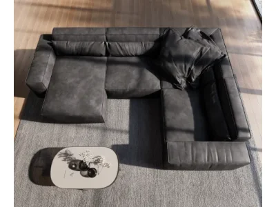 Detail produktu DELIFE Pohovka v tvare "U" Sirpio 300x210 cm imitácia kože vintage antracitová ležadlo variabilné