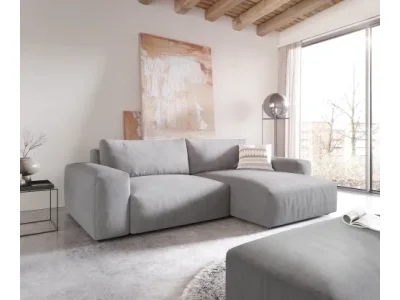 DELIFE Rohová pohovka Lanzo XL 270x180 cm mikrovlákno sivá variabilné ležadlo s taburetom